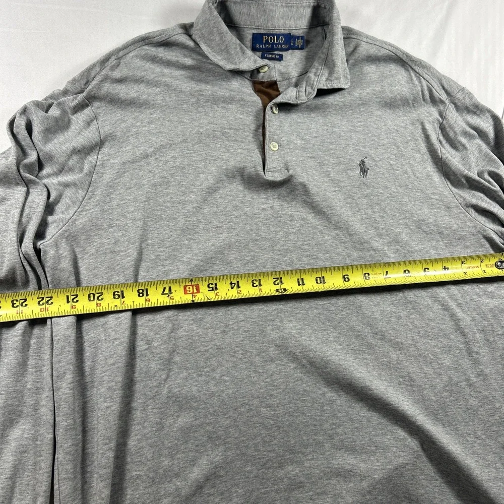 Polo Ralph Lauren Polo Shirt Mens Large Gray Long Sleeve Classic Fit Pony Logo